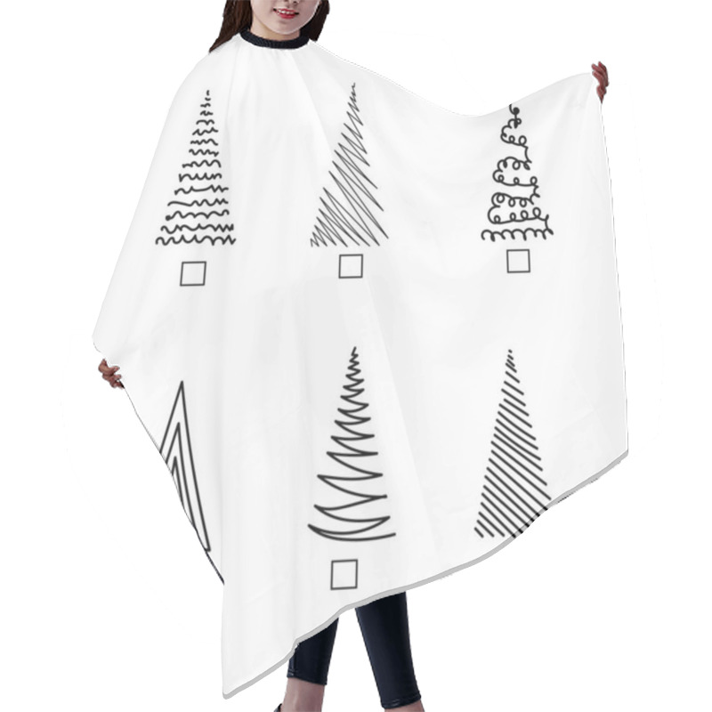 Personality  Doodle Sketch Christmas Tree Set, Simple Minimal Black Shape Fir Tree. Vector Illustration Hair Cutting Cape