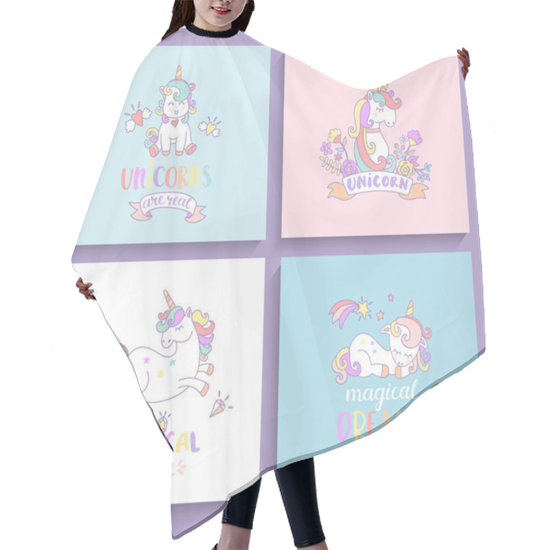 Personality  Set Of Magical Unicorns Cards.  Hair Cutting Cape