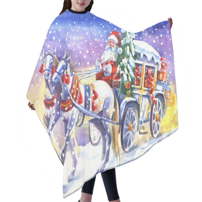 Personality  Santa Claus In A Carriage With Horse Hair Cutting Cape