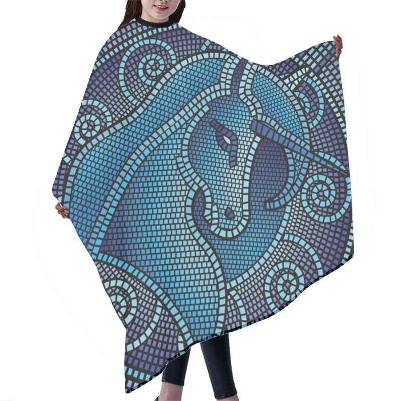 Personality  Blue Mosaic Unicorn Hair Cutting Cape