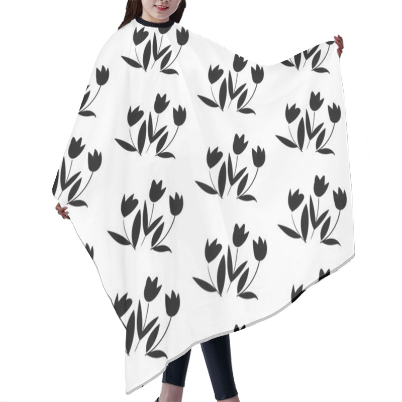 Personality  Floral Pattern With Black Tulips On White Background Hair Cutting Cape