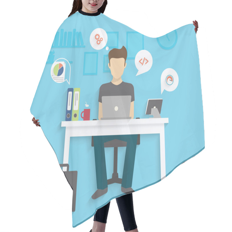 Personality  Man With Laptop Hair Cutting Cape