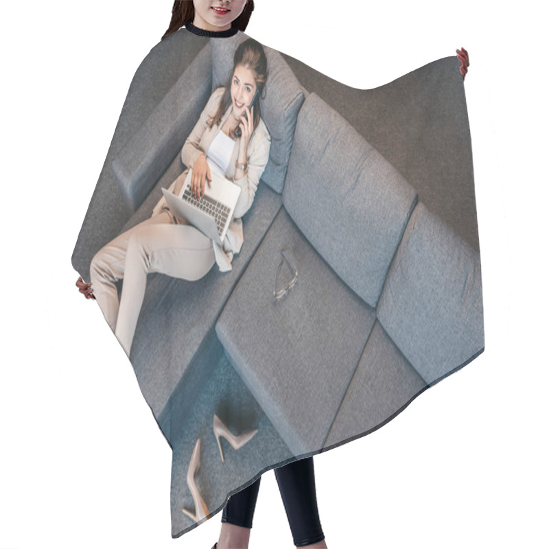 Personality  Woman Working At Home  Hair Cutting Cape