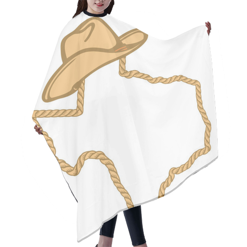 Personality  Texas Map With Lasso Rope Frame And Cowboy Hat Isolated On White For Design. Texas Color Sign Symbol Hair Cutting Cape