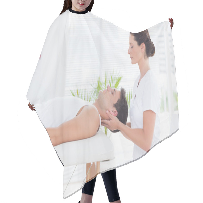 Personality  Man Receiving Neck Massage  Hair Cutting Cape