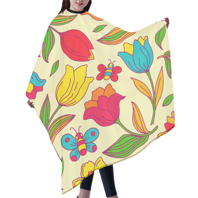 Personality  Floral Pattern With Butterflies And Tulips. Hair Cutting Cape