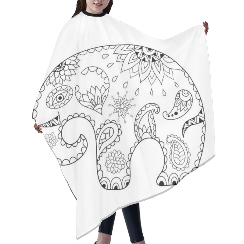 Personality  Hand Drawn Cartoon Elephant For Adult Anti Stress Colouring Page. Pattern For Coloring Book. Hair Cutting Cape