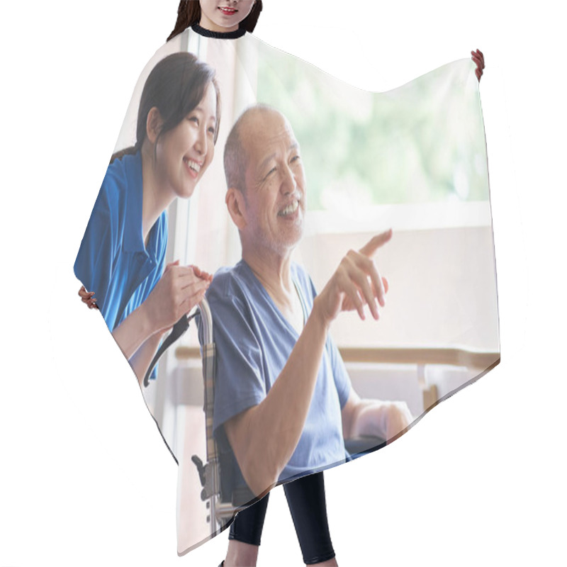 Personality  Wheelchair Riding Elderly And Caregivers Hair Cutting Cape