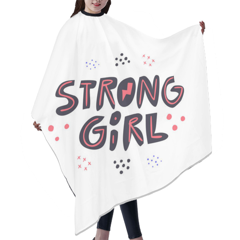 Personality  Strong Girl Flat Hand Drawn Vector Lettering Hair Cutting Cape