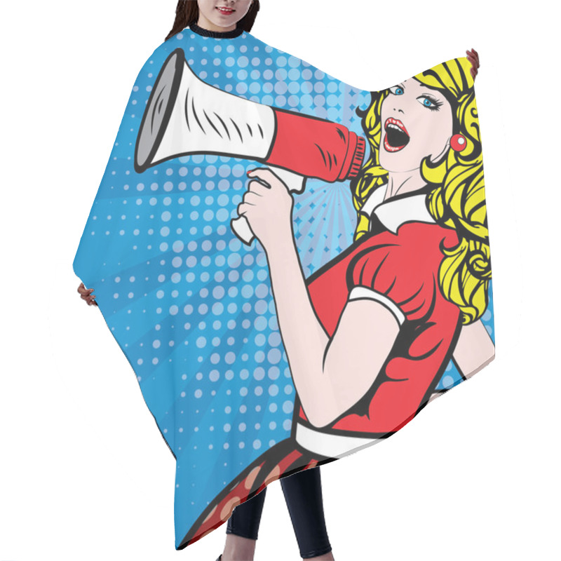 Personality  Pop Art Woman With Megaphone. Hair Cutting Cape