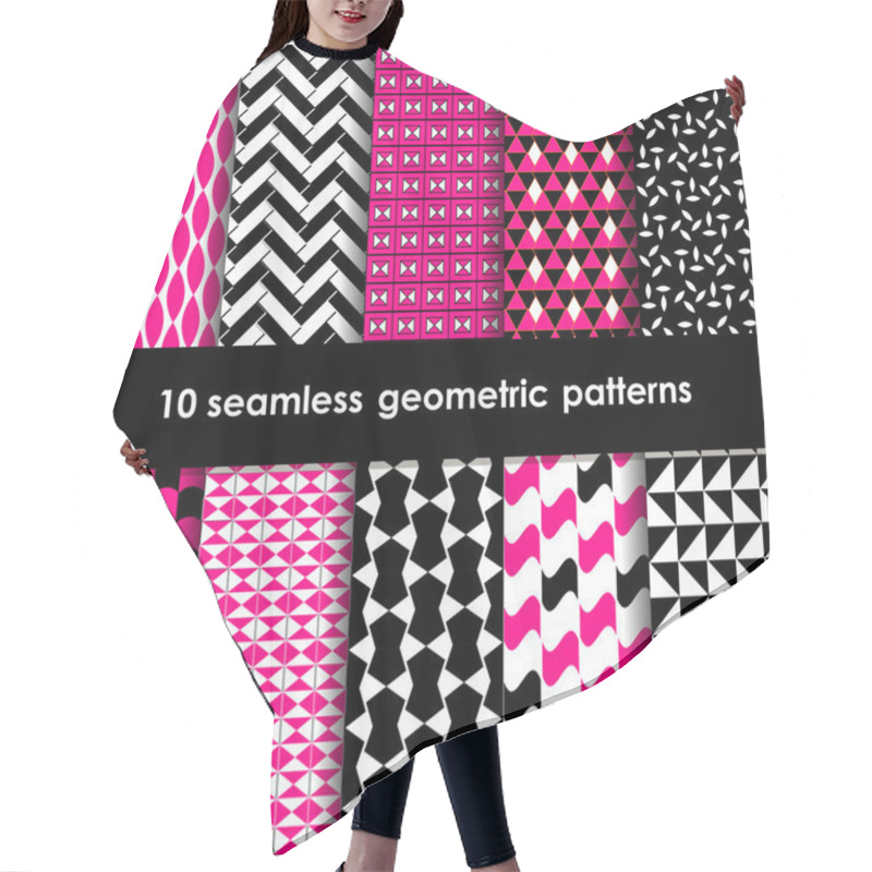 Personality  10 Geometric Black, Pink And White Seamless Patterns Set Hair Cutting Cape