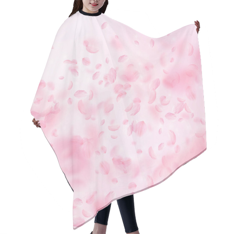 Personality  Sakura Petals Falling Down. Romantic Pink Flowers Gradient. Flying Petals On Pink Square Background. Hair Cutting Cape