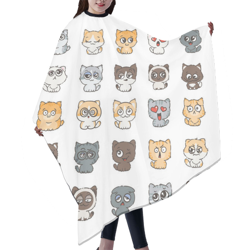 Personality  Cute Cartoon Cats And Dogs With Different Emotions. Sticker Collection. Hair Cutting Cape