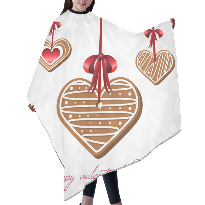 Personality  Vector Card For Valentine's Day With Hearts Shaped Cookies. Hair Cutting Cape