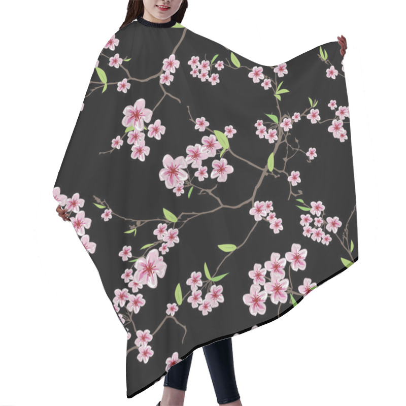 Personality  Chinese Sakura Black Seamless Pattern, EPS10 File Hair Cutting Cape