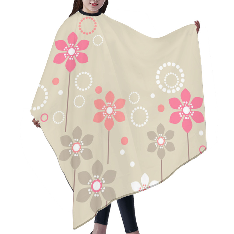 Personality  Stylized Pink And White Flowers On Beige Background Hair Cutting Cape