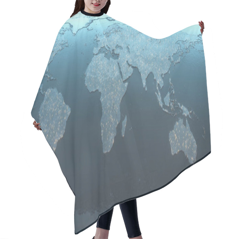 Personality  Globalized World, The Future Of Digital Technology. Cloud Computing In The Virtual World. World Map With Satellite Data Connections. Connectivity Across The World. Hair Cutting Cape