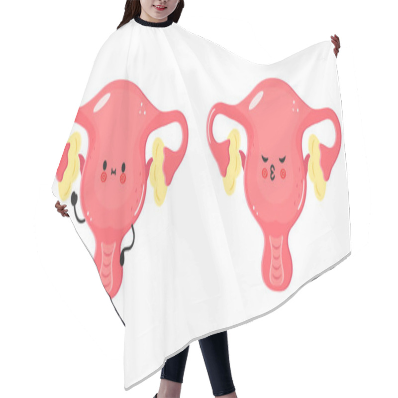 Personality  Two Cartoon Uterus Characters Are Showcased, One Expressing Happiness And The Other Sadness. They Are Adorned With Cute Features, Showcasing Vibrant Colors And Playful Expressions. Hair Cutting Cape