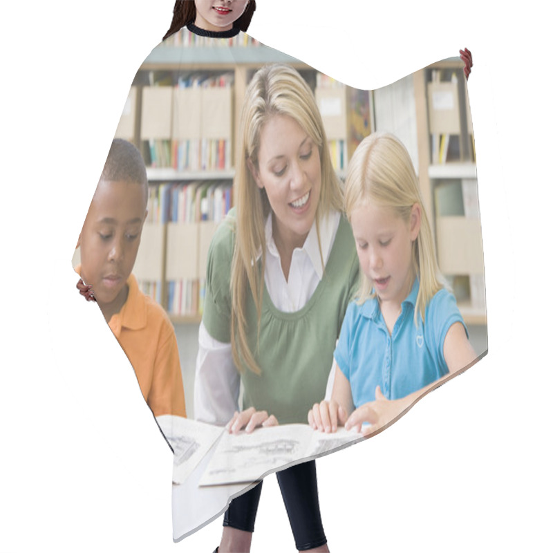 Personality  Kindergarten Teacher Helping Students With Reading Skills Hair Cutting Cape