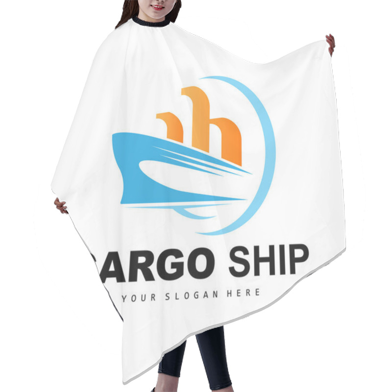 Personality  Cargo Ship Logo, Fast Cargo Ship Vector, Sailboat, Design For Ship Manufacturing Company, Waterway Sailing, Marine Vehicles, Transport, Logistics Hair Cutting Cape