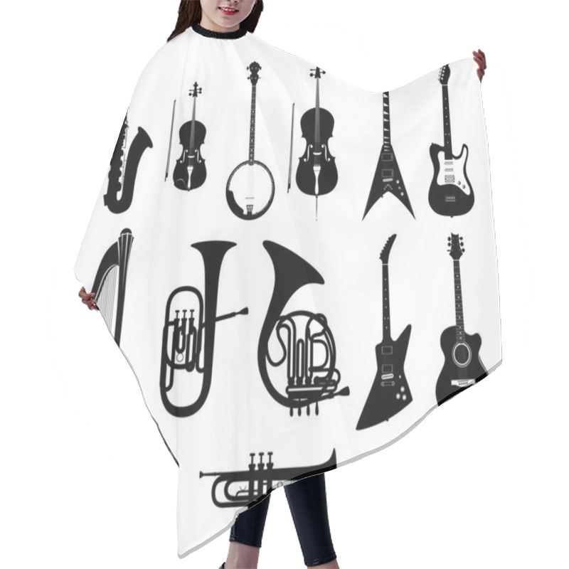 Personality  Silhouettes Of Musical Instruments Hair Cutting Cape