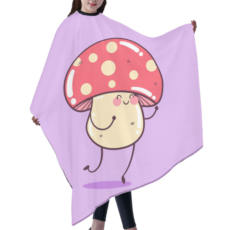 Personality  Happy Cute Smiling Funny Kawaii Mushroom. Cute Mushroom Mascot Character. Hair Cutting Cape