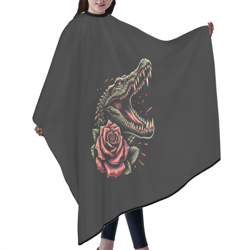 Personality  Head Crocodile With Red Rose Vector Illustration Artwork Design Hair Cutting Cape