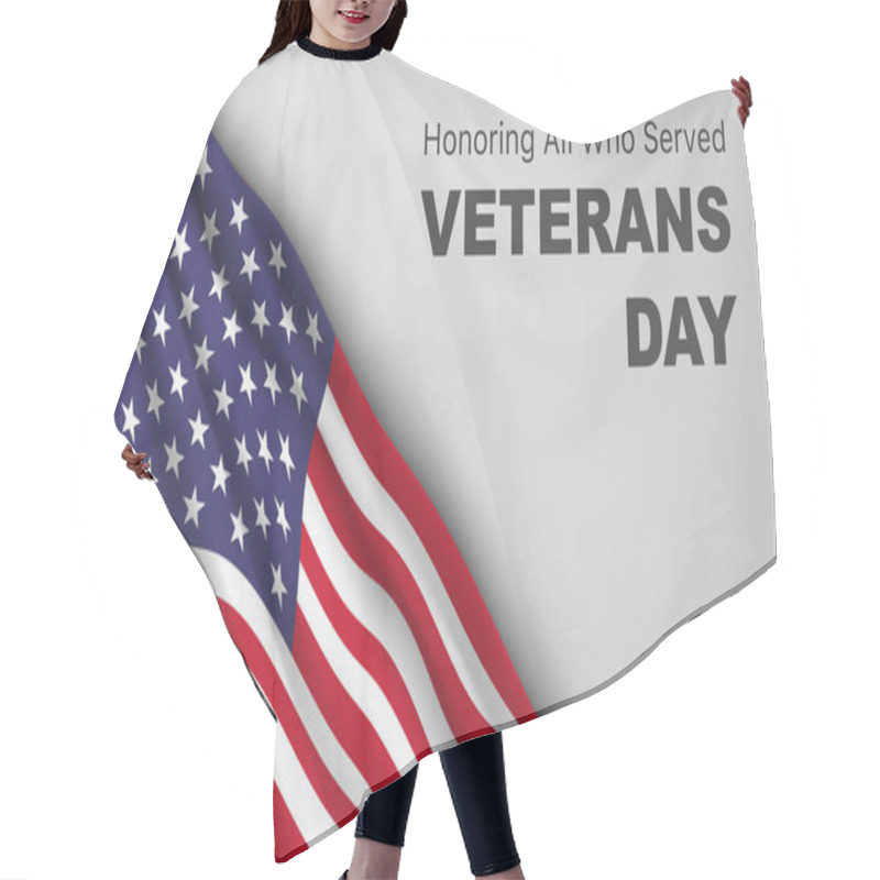 Personality  Veteran's Day Poster.Honoring All Who Served. Veteran's Day Illustration With American Flag Hair Cutting Cape