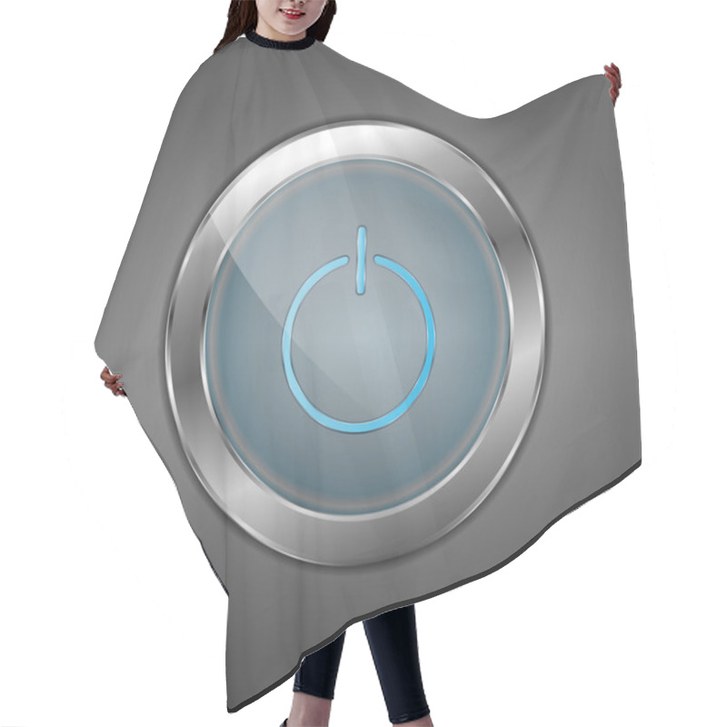 Personality  Blue Metal Power Button Hair Cutting Cape