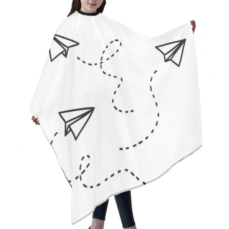 Personality  Simple Paper Planes Set With Trace Doodle Style - Isolated Vector Illustration Hair Cutting Cape