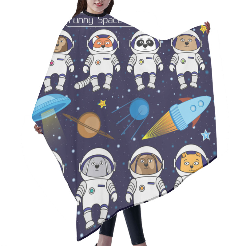 Personality  Set Of Cute Animal Astronauts, Rocket Satellite UFO Stars Cosmos Hair Cutting Cape