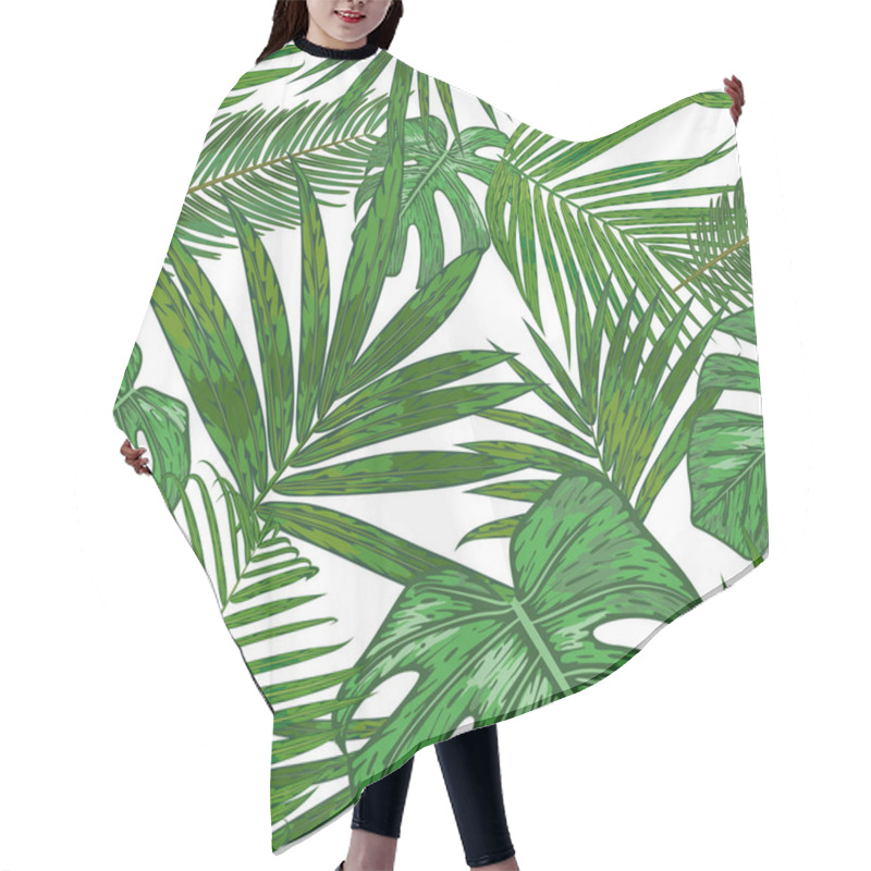 Personality  Vector  Seamless Pattern Of  Tropical Palm Leaves. Beautiful Fol Hair Cutting Cape