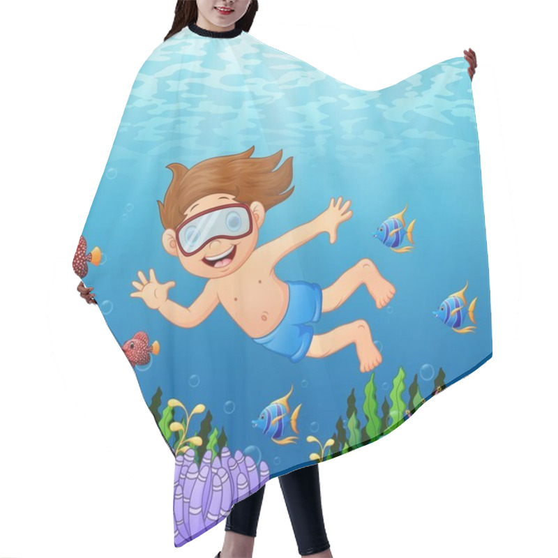 Personality  Cartoon Boy Swimming In The Sea With Fish Hair Cutting Cape