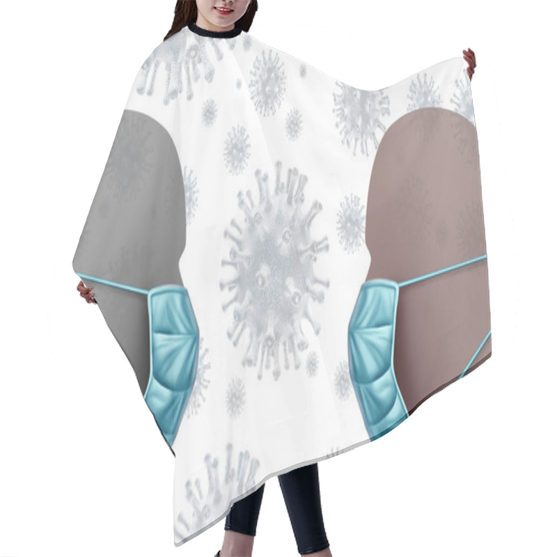 Personality  Social Distancing Disease Control And Limiting Contact With People To Avoid Flu Virus Infection Pandemic To Limit Novel Coronavirus Or Covid-19 Spread Of Contagious Germs With 3D Illustration Elements.  Hair Cutting Cape