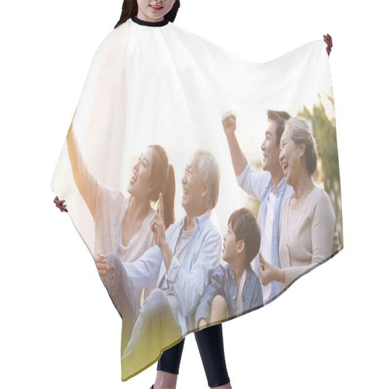 Personality  Happy Asian Family Taking A Selfie Hair Cutting Cape