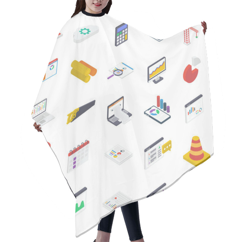 Personality  Report Analysis Isometric Icons Pack Hair Cutting Cape