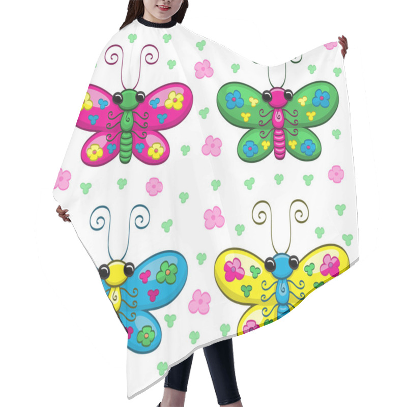 Personality  Cute Cartoon Butterflies And Flowers Hair Cutting Cape