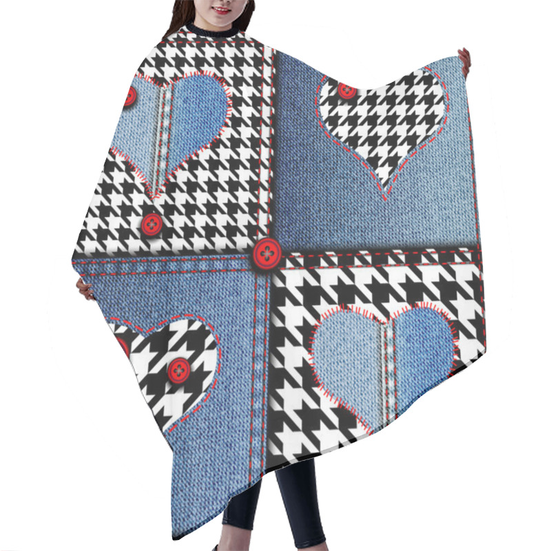 Personality  Patchwork Of Denim Fabric. Hair Cutting Cape