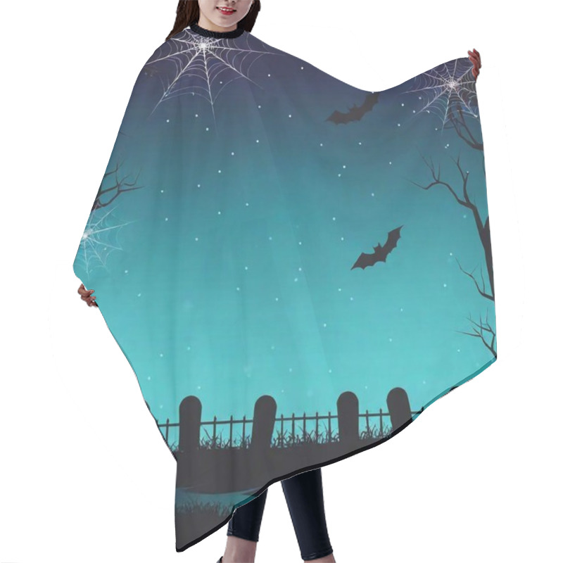 Personality  Halloween Party Poster Featuring Cobwebs And Dark Silhouettes Illuminated By Glow Effects. Hair Cutting Cape