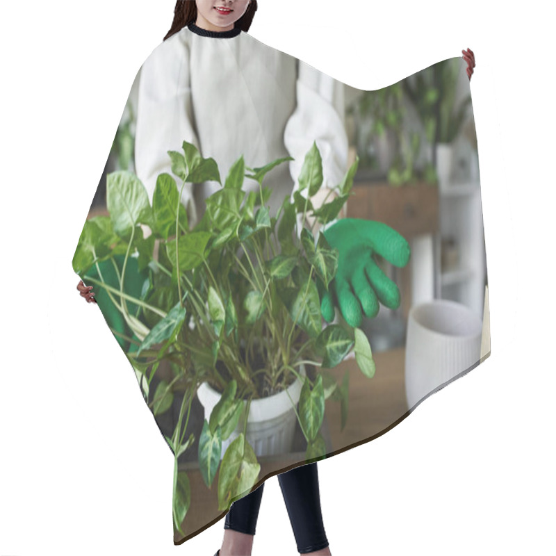 Personality  A Gardener Tends To Her Beloved Plants With Care And Passion. Hair Cutting Cape