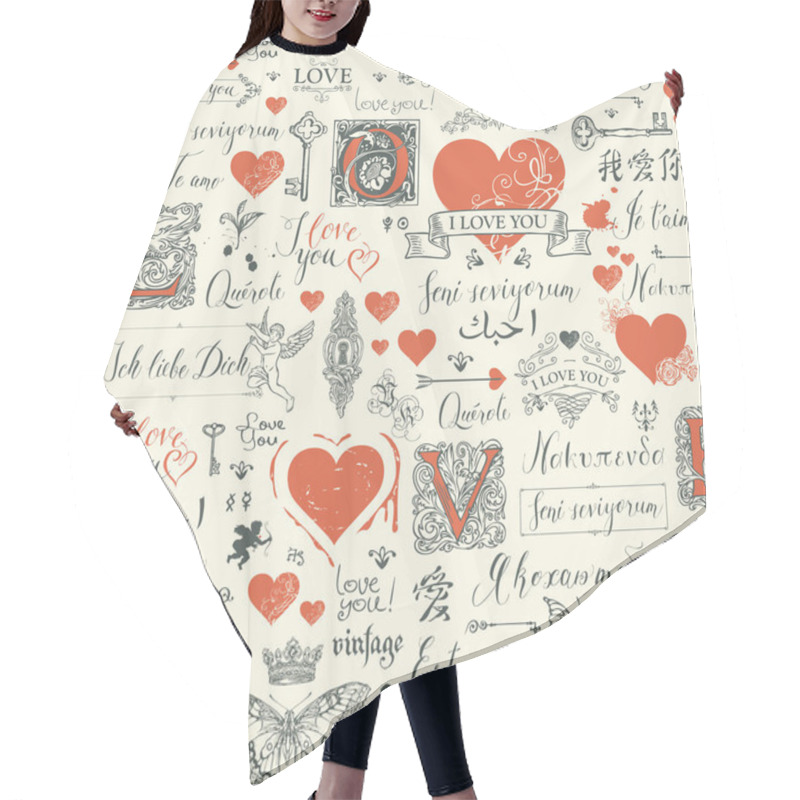 Personality  Seamless Pattern With Love Lettering And Hearts Hair Cutting Cape