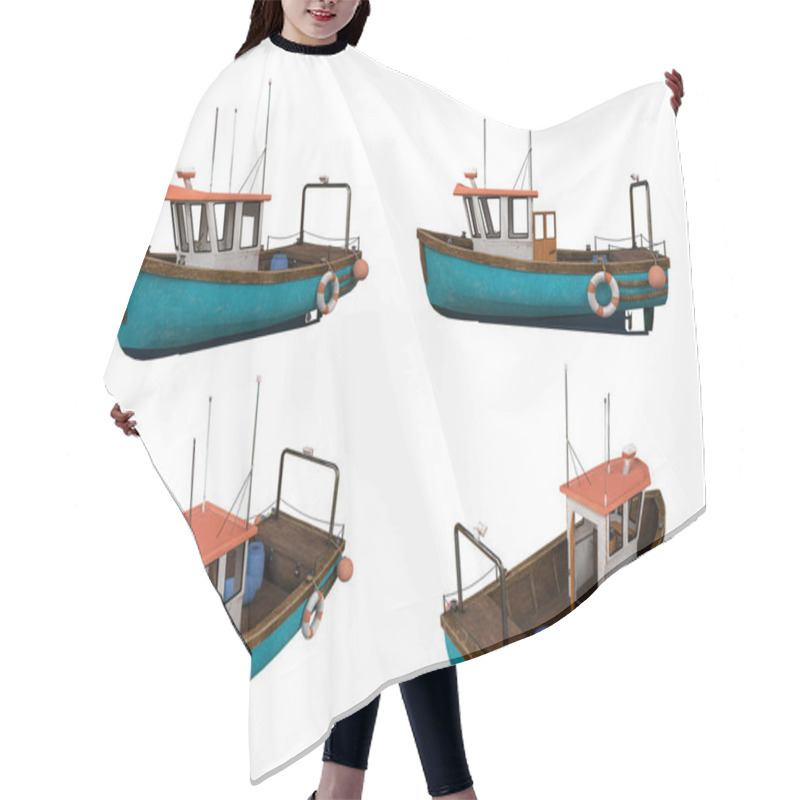 Personality  Cartoon Low Poly Fishing Ship Set On White Background, Clipping Path, 3d Rendering Hair Cutting Cape