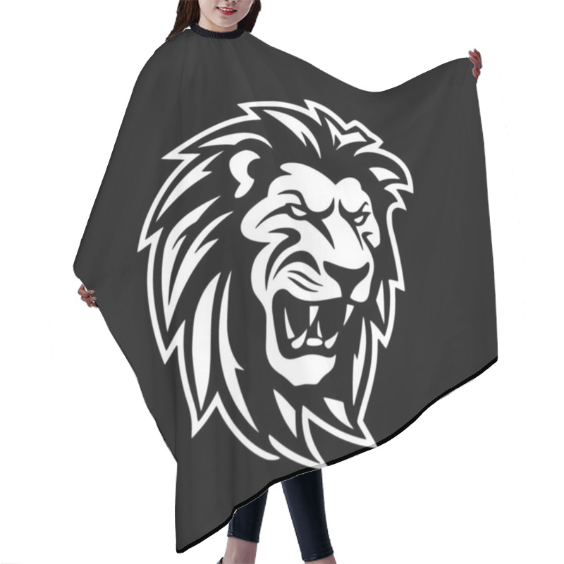 Personality  Lion - Black And White Vector Illustration Hair Cutting Cape