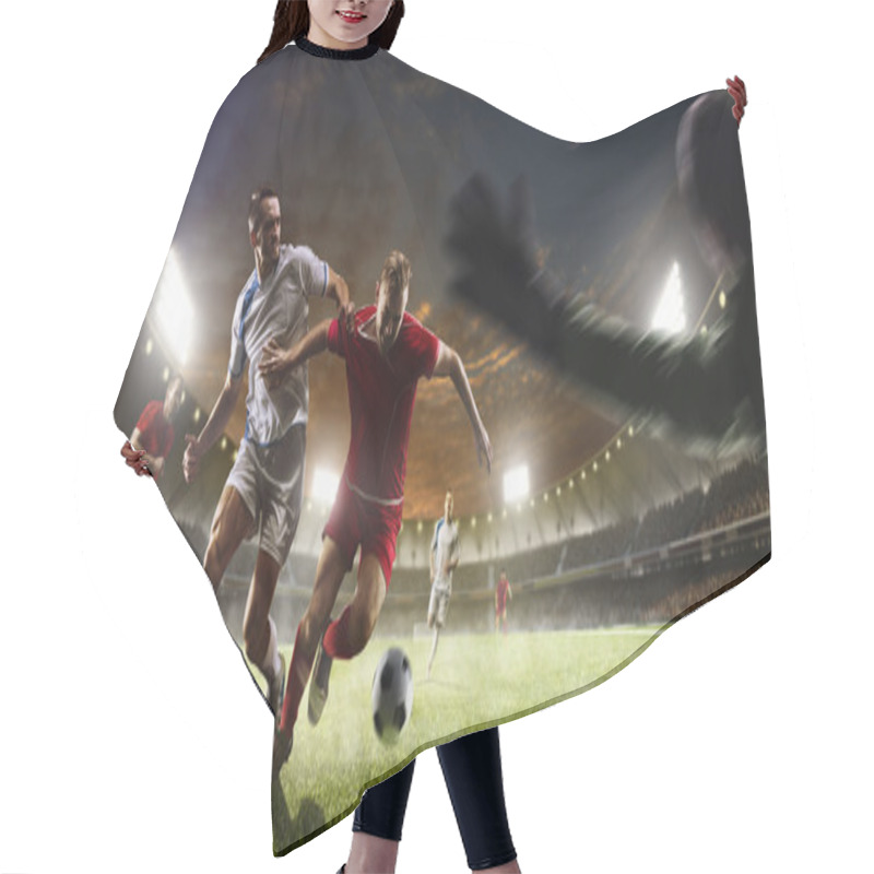 Personality  Soccer Players In Action On Sunset Stadium Background Panorama Hair Cutting Cape