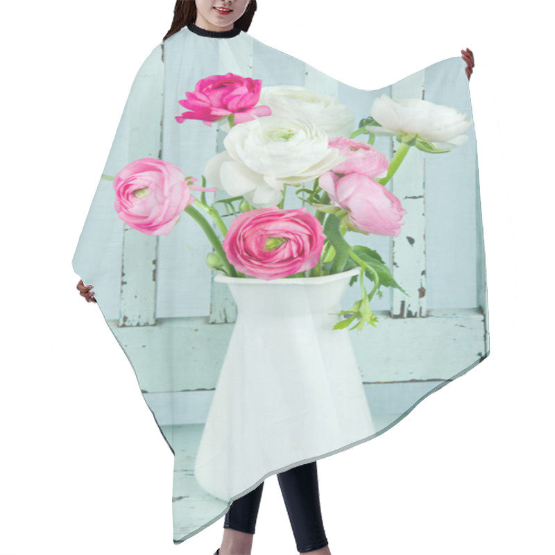 Personality  White And Pink Ranunculus Flowers Hair Cutting Cape