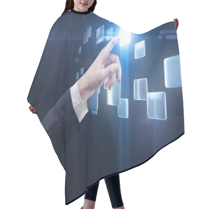 Personality  Hand Pushing A Button On A Touch Screen Interface Hair Cutting Cape