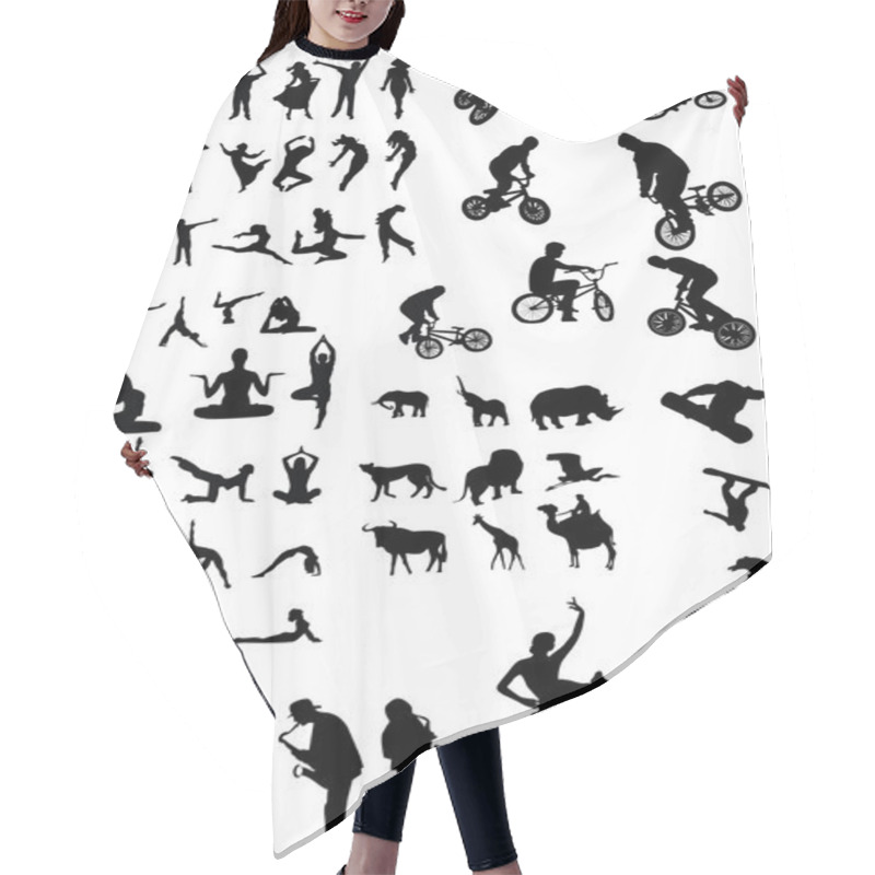 Personality  Collection Of Different Silhouettes Black And White Vector Hair Cutting Cape