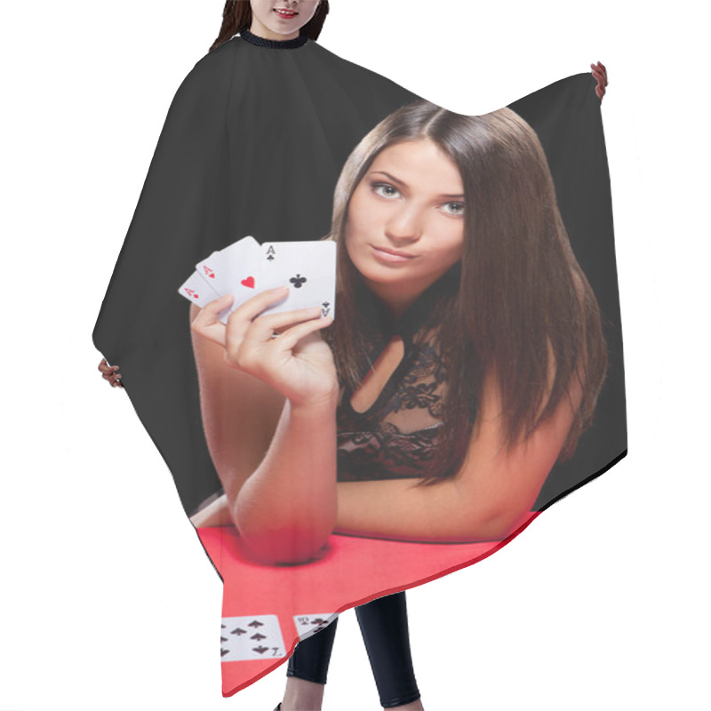 Personality  Young Woman Playing In The Gambling Hair Cutting Cape