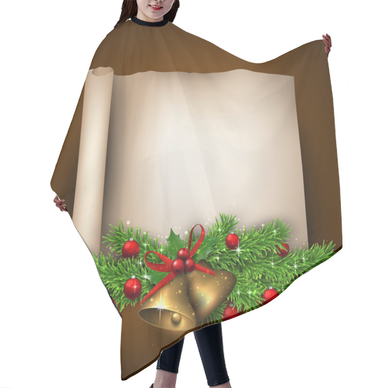 Personality  Christmas Old Paper Background With Fir Twigs. Hair Cutting Cape