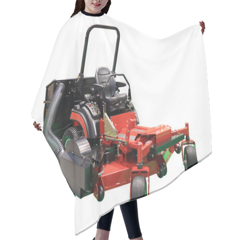 Personality  Lawn Mower. Mower. Isolated On White. Flower Lawn. Floral Background. City Lawn. Flower Bed. Landscaping Of The City. Landscaping. Hair Cutting Cape